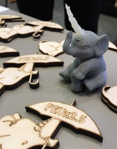 The coveted Pink Elephant Unicorn trophy, a 3-D printed model of the mythical creature.